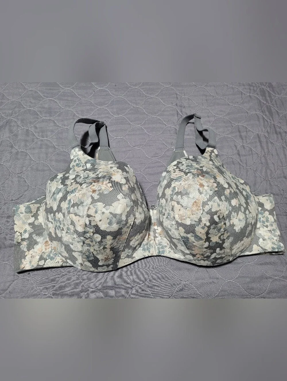42D Cacique Lane Bryant Lightly Lined Balconette Bra Gray Floral Underwire
